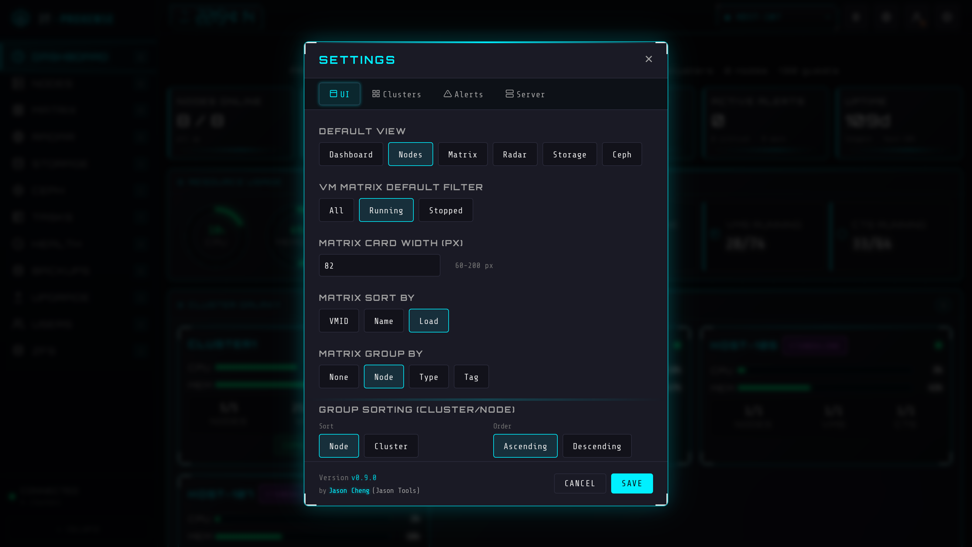 Settings panel