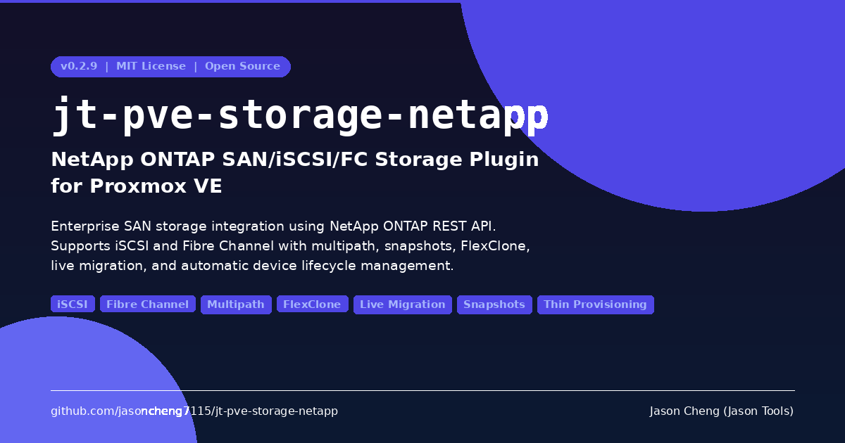 jt-pve-storage-netapp -- NetApp ONTAP SAN Storage Plugin for Proxmox VE