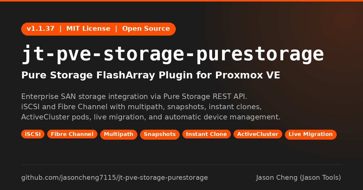 jt-pve-storage-purestorage -- Pure Storage FlashArray Plugin for Proxmox VE
